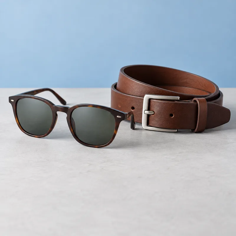Zonnebril en leren riem