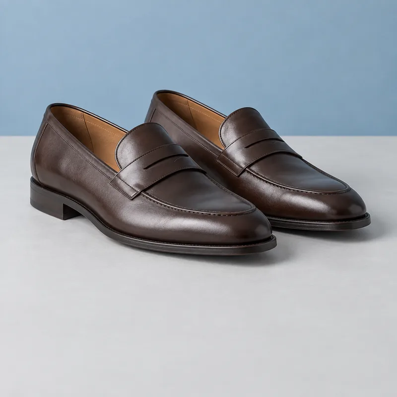 Paar bruine leren loafers